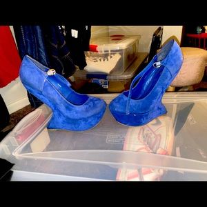 Blue suede heel wedges